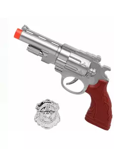 Srebrny pistolet z tabliczką policyjną