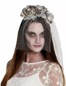 Damska biała opaska z welonem zombie na Halloween