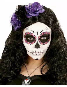 Fioletowo-czarna opaska z kwiatami dla kobiet, Dia de los Muertos
