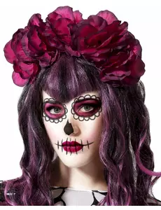 Damska opaska Dia de los muertos z dużym różowym kwiatem