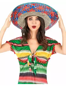 Dorosłe meksykańskie sombrero z czerwoną i niebieską obwódką