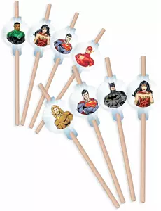 8 kartonowych słomek Justice League™ 20 cm