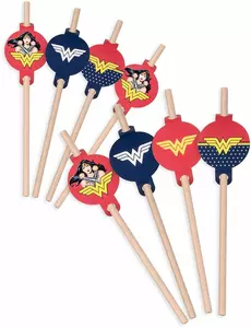 8 kartonowych słomek Wonder Woman™ 20 cm