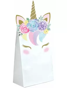 8 papierowych torebek na prezenty z białej wróżki jednorożca 11,4 x 20 cm