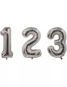 Balon foliowy srebrny numer 85 cm, Rozmiar: 0