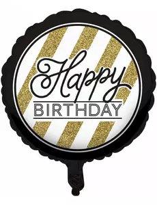 Balon foliowy Happy Birthday czarno-złoty 46 cm