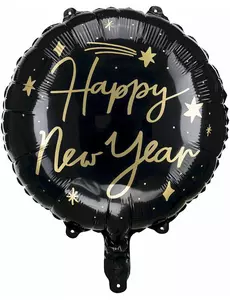 Balon foliowy czarno-złoty Szczęśliwego Nowego Roku 45 cm
