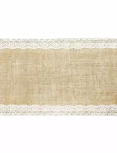 Bieżnik jutowy z koronkową lamówką, 28 cm x 2,75 m