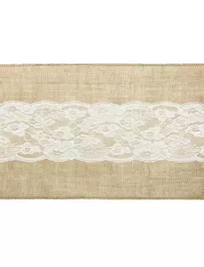 Bieżnik jutowy z koronką w środku, 28 cm x 2,75 m