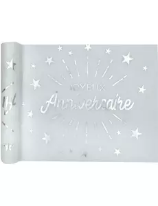 Biało-srebrny bieżnik urodzinowy z włókniny, 5m x 30cm