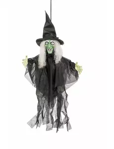 Halloween rozświetla się i mówi animowana dekoracja wiedźmy
