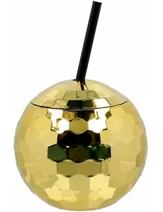 Kubek w kształcie kul dyskotekowych ze złotą słomką 650ml