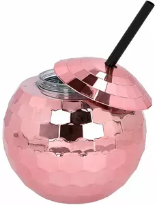 Szklanka kula disco z różową słomką 650 ml