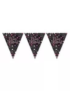 Błyszcząca różowa girlanda z chorągiewek na imprezy, 3 m 96 x 21 cm