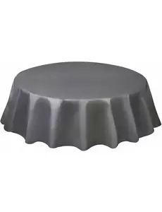 Okrągły obrus plastikowy w kolorze srebrnym, 213 cm