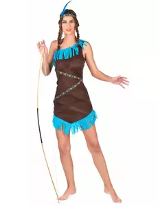 Brązowo-niebieski kostium Indianki dla kobiet, Rozmiar: Medium