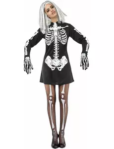 Kostium czarno-biały szkielet na Halloween dla kobiet