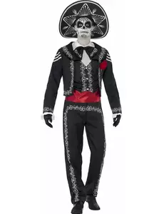 Kostium meksykańskiego szkieletu Dia de los muertos dla mężczyzn, Rozmiar: Medium