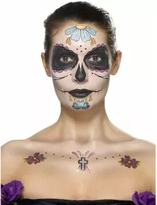 Damski zestaw do makijażu w niebieskie kwiaty Dia de los muertos