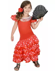 Czerwony kostium tancerki flamenco w białe kropki dla dziewczynek, Rozmiar: 3-4 lat (92-104 cm)