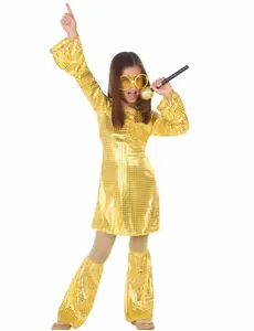 Złoty kostium disco dla dziewczynek, Rozmiar: 5-6 lat (115/130 cm)