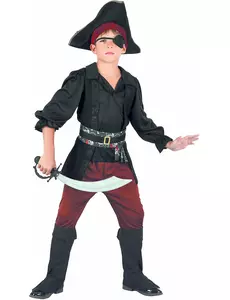 Czarno-czerwony kostium pirata dla chłopców, Rozmiar: 4-6 lat (110-120 cm)
