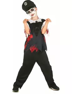 Kostium policjanta zombie w kolorze czarno-białym dla dzieci, Rozmiar: 10-12 lat (130-140 cm)