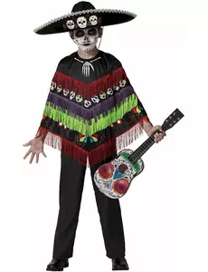 Kostium poncho ze szkieletem Dia de los Muertos dla dzieci, Rozmiar: 3-4 lat (98-115 cm)