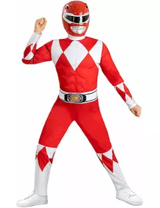 Czerwony kostium Power Ranger z efektem mięśni dla dzieci, Rozmiar: 7-9 lat