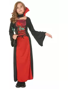 Kostium długi wampir dla dziewczynki na Halloween, Rozmiar: 7-9 lat (120-130 cm)