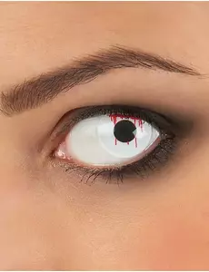 Ozdobne soczewki kontaktowe z motywem zranionego oka, białe tło, 3 miesiące, dla dorosłych, Halloween
