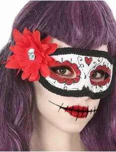 Dia de los muertos dorosły maska wenecka z czerwonym kwiatem