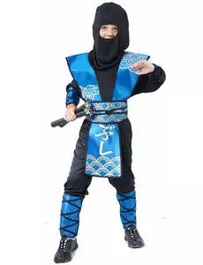 Niebiesko-złoty kostium ninja dla chłopców, Rozmiar: 7-9 lat (120-130 cm)
