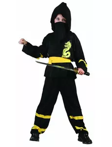 Kostium ninja z żółtym paskiem dla chłopców, Rozmiar: 7-9 lat (120-130 cm)