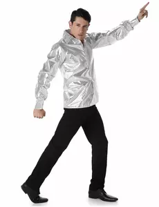 Męska Srebrna Błyszcząca Koszula Disco, Rozmiar: Large