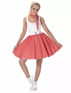 Kostium w czerwone kropki dla kobiet z lat 50, Rozmiar: Small