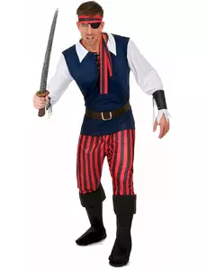 Kostium pirata w czerwono-czarne paski dla mężczyzn, Rozmiar: X-Large