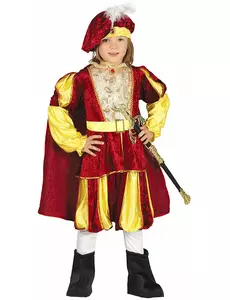 Czerwono-żółty aksamitny kostium króla dla chłopców, Rozmiar: 5-6 lat (110-115 cm)