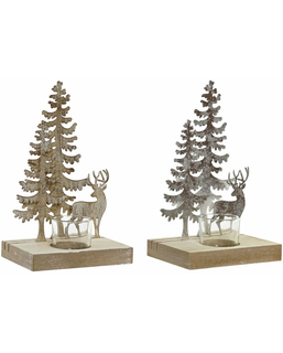 Świąteczny świecznik DKD Home Decor Drzewo Metal Drewno (13.5 x 10 x 22 cm) (2 pcs)