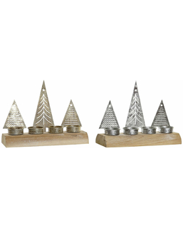 Świąteczny świecznik DKD Home Decor Metal Drewno (23 x 8 x 17 cm) (2 pcs) (4 Części)