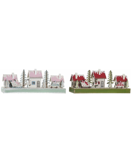 ozdoby świąteczne DKD Home Decor Drewno Dom (2 pcs) (30 x 6 x 12 cm)