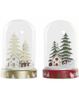ozdoby świąteczne DKD Home Decor Dom Śnieżny Szkło (2 pcs) (11 x 11 x 17 cm)