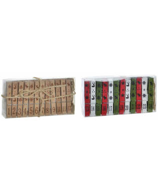 Klamerki DKD Home Decor Kalendarz Boże Narodzenie Drewno Sznurek (2 pcs) (24 pcs) (15 x 3 x 7.5 cm)