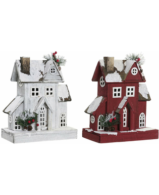 ozdoby świąteczne DKD Home Decor Dom Drewno (2 pcs) (26 x 14 x 32 cm)