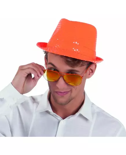 Czapka Borsalino z pomarańczowymi cekinami dla dorosłych