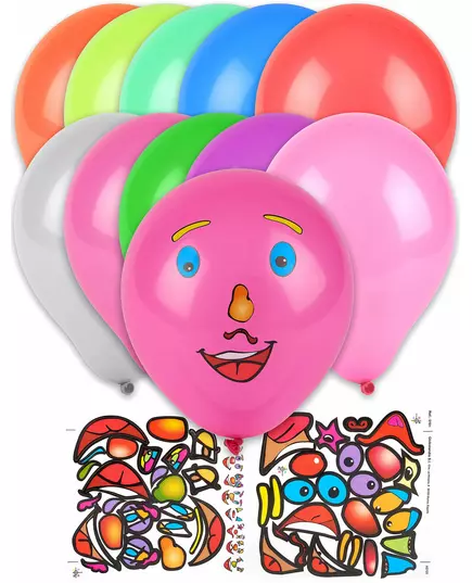 10 Balonów wielokolorowe naklejki na twarz 30 cm