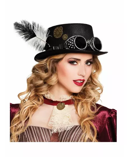 Czapka Steampunk dla dorosłych z zębatkami i piórami