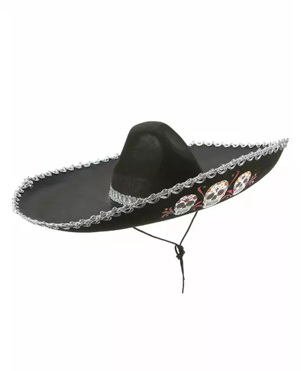 Dorosły Dia de Los Muertos Black Sombrero Silver Finish