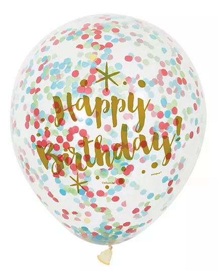 6 balonów lateksowych Happy Birthday wielokolorowe konfetti 30 cm
