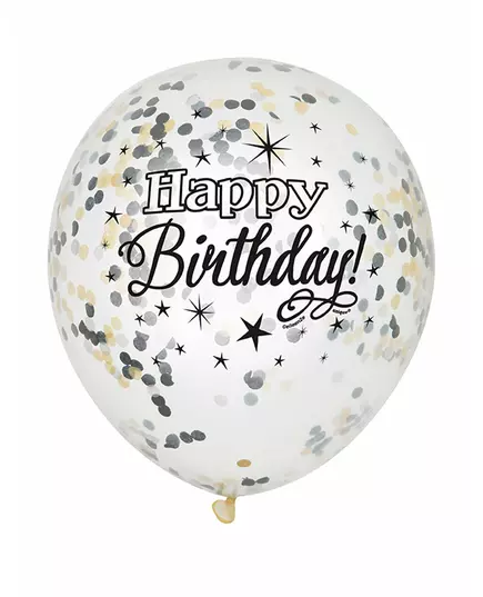 6 szczęśliwych urodzin srebrny i złoty konfetti lateksowe balony 30cm